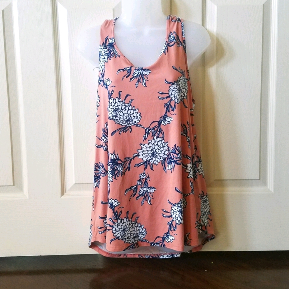 Pink floral and lace tank top